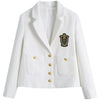 White Blazer Jacket Women Single Breasted Embroidery  Tweed Suit Jacket Female Casual Short Blazers Coat