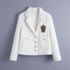 White Blazer Jacket Women Single Breasted Embroidery  Tweed Suit Jacket Female Casual Short Blazers Coat