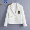 White Blazer Jacket Women Single Breasted Embroidery  Tweed Suit Jacket Female Casual Short Blazers Coat