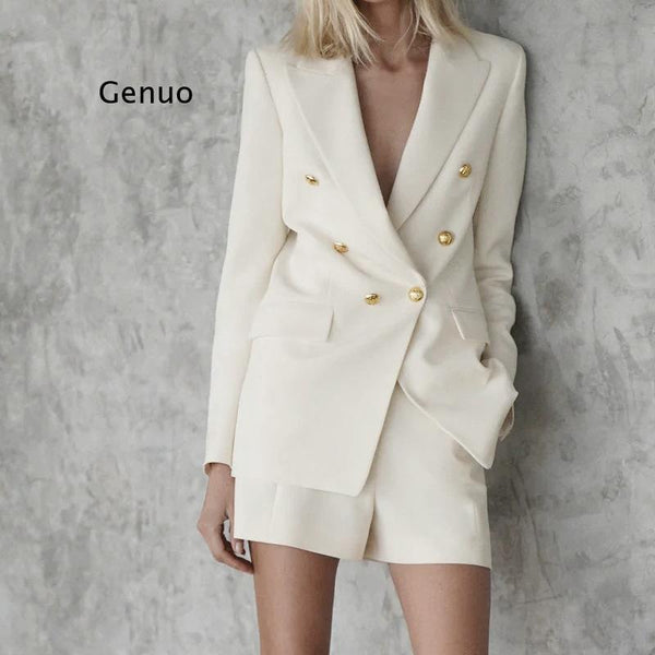 White Blazer for Women Blazer Double Breasted Jackets Ladies Formal Suit Jackets Back Vent Hem