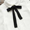 White Blouses Chiffon Peter Peter Pan Collar Casual Shirt Ladies Tops School Blouse 2 style Female Elegant Black Bow Tie