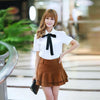 White Blouses Chiffon Peter Peter Pan Collar Casual Shirt Ladies Tops School Blouse 2 style Female Elegant Black Bow Tie
