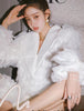 White Bow Diamond Button Blazer Women's Spring Autumn Niche Design Heavy Industry Layered Yarn Feather Super Fairy Coat s337