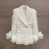 White Bow Diamond Button Blazer Women's Spring Autumn Niche Design Heavy Industry Layered Yarn Feather Super Fairy Coat s337