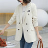 White Casual Full Sleeve Women Blazer Korean Office Lady Slim Plus Size  Double Breasted Suit Coat Femme Elegant Outwear