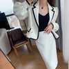 White Casual Waffle Blazer Outfits Office Lady Elegant Chic Two Piece Sets Long Sleeve Shorts Coat and Midi Straight Skirts Suit