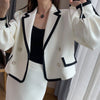 White Casual Waffle Blazer Outfits Office Lady Elegant Chic Two Piece Sets Long Sleeve Shorts Coat and Midi Straight Skirts Suit