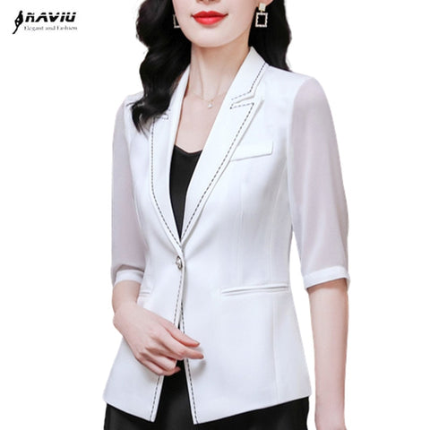 White Chiffon Blazer Women 2023 Summer Temperament High End Half Sleeve Slim Jacket Office Ladies Work Coat Black