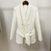 White Cloth Button Women Blazer Autumn Double-breasted Office Work Satin Shawl Collar Belted Blazers Women Jackets 2023