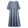 White Cotton Puff Sleeve Dress Woman Summer Midi Dress Short Sleeve Cascading Ruffles Blouses Dress