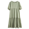 White Cotton Puff Sleeve Dress Woman Summer Midi Dress Short Sleeve Cascading Ruffles Blouses Dress