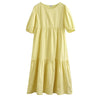 White Cotton Puff Sleeve Dress Woman Summer Midi Dress Short Sleeve Cascading Ruffles Blouses Dress