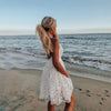 White Dress Women Sleeveless V-neck Casual Beach Ladies Holiday Solid Lace Dress Summer Dresses For Women Vestido Playa Mujer