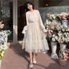 White Elegant Dress Women Casual Long Sleeve Lace Fairy Party Dress Sweet High Waist Bow Female One-Piece Autumn 2022 Korean