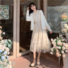 White Elegant Dress Women Casual Long Sleeve Lace Fairy Party Dress Sweet High Waist Bow Female One-Piece Autumn 2022 Korean