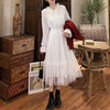 White Elegant Dress Women Casual Long Sleeve Lace Fairy Party Dress Sweet High Waist Bow Female One-Piece Autumn 2022 Korean