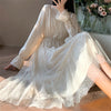White Elegant Dress Women Casual Long Sleeve Lace Fairy Party Dress Sweet High Waist Bow Female One-Piece Autumn 2022 Korean