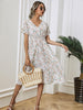 White Floral Printing Summer Chiffon Beach Dress 2023 Casual V-neck Short Sleeve A-line Women Midi Dresses Vestidos