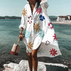 White Floral Shirt Dress For Women Swim Cover Up Beachwear Beach Long Sleeve Irregular Large Hem Midi Shirt Dress For Women Robe