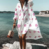 White Floral Shirt Dress For Women Swim Cover Up Beachwear Beach Long Sleeve Irregular Large Hem Midi Shirt Dress For Women Robe