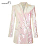 White Glitter Top Woman Coat Slim V Neck Sexy OL Style Day Suit Jacket 2022 Spring Ladies New