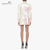 White Glitter Top Woman Coat Slim V Neck Sexy OL Style Day Suit Jacket 2022 Spring Ladies New