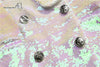 White Glitter Top Woman Coat Slim V Neck Sexy OL Style Day Suit Jacket 2022 Spring Ladies New