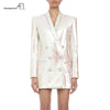 White Glitter Top Woman Coat Slim V Neck Sexy OL Style Day Suit Jacket 2022 Spring Ladies New