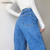 White Jeans Woman High Waist 2022 Streetwear Baggy Mom Jeans Vintage Denim Trousers Pocket Washed Casual Y2k Pants