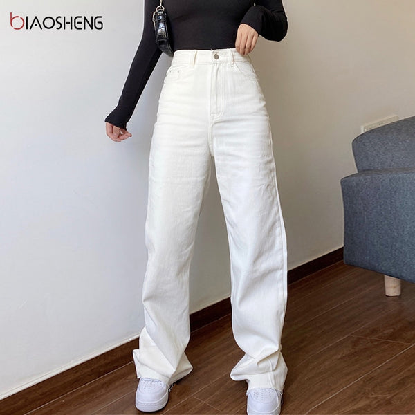 White Jeans Woman High Waist 2022 Streetwear Baggy Mom Jeans Vintage Denim Trousers Pocket Washed Casual Y2k Pants