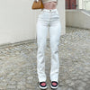 White Jeans Women High Waist Straight Ankle Split Casual Denim Trousers Office Lady Slim Denim Pants Female 2022 Summer New