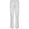 White Jeans Women High Waist Straight Ankle Split Casual Denim Trousers Office Lady Slim Denim Pants Female 2022 Summer New