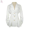 White Lapel Notched Single Breasted Ruched Blazer Women Silm Waist Long Sleeve Autumn New Office Ladies Coat