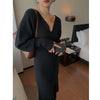 White Sexy V-neck Cashmere Dress Woman Winter 2022 High Waist Slim Knitted Dress Streetwear Puff Sleeve Long Woole Clothing Fall