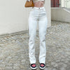 White Split Casual Cotton Jeans Women Elegant Butt Lift Korean High Waist 90s Denim Trousers Streetwear Pants  Iamhotty