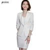 White Suits Women 2023  Temperament Formal Long Sleeve Slim Blazer And Skirt Office Ladies Work Wear Black