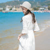 White holiday long skirt beach skirt summer 2022 trumpet sleeve Lace Up Fairy Dress Chiffon Dress