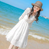 White holiday long skirt beach skirt summer 2022 trumpet sleeve Lace Up Fairy Dress Chiffon Dress