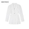 White suit female lapel long-sleeved top pleated skirt hollow casual suit female fall 2023