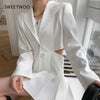 White suit female lapel long-sleeved top pleated skirt hollow casual suit female fall 2023
