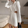 White suit female lapel long-sleeved top pleated skirt hollow casual suit female fall 2023