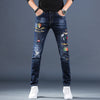 2022 teenagers Denim Men's embroidered jeans men's trousers brand slim casual feet broken trend pencil pants