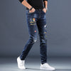 2022 teenagers Denim Men's embroidered jeans men's trousers brand slim casual feet broken trend pencil pants