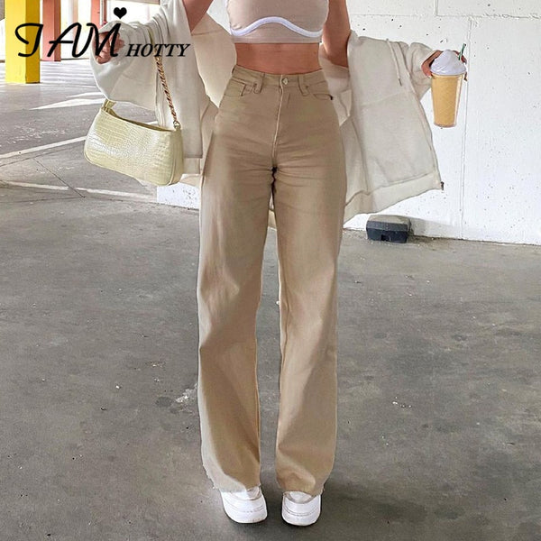Wide Leg Khaki Cargo Mom Jeans Women Classic High Waist Baggy Straight Casual Pants Aesthetic Vintage Denim Trousers  Iamhotty