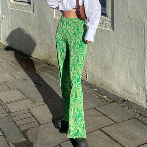 Wide Leg Pants Women Green Tie Dye Trousers Y2K Outfits Sweatpants Printed Vintage High Waist Pant Women Trousers 2023