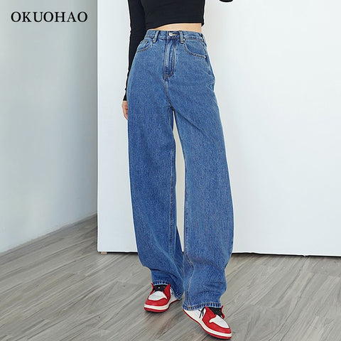 Wide Leg Pants Women High Waist Slim Straight Leg Jeans Loose Drape Long Pants Wash Denim Baggy Jeans Trousers 2022