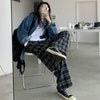 Wide Leg Pants Womens Summer Fall Chic High Waist All-match Teens Streetwear Ins Trendy Harajuku Plaid Womens Trouser