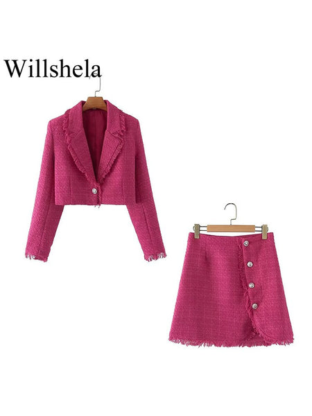 Willshela Two piece set Women suits Cropped Blazer and Mini Skirt Elegant High Chic Lady 2 piece set Women blazer set