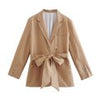 Willshela Women Solid Blazer With Belt Vintage Long Sleeves Double Breasted Notched Neck Female Chic Lady Outfits