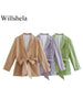 Willshela Women Solid Blazer With Belt Vintage Long Sleeves Double Breasted Notched Neck Female Chic Lady Outfits